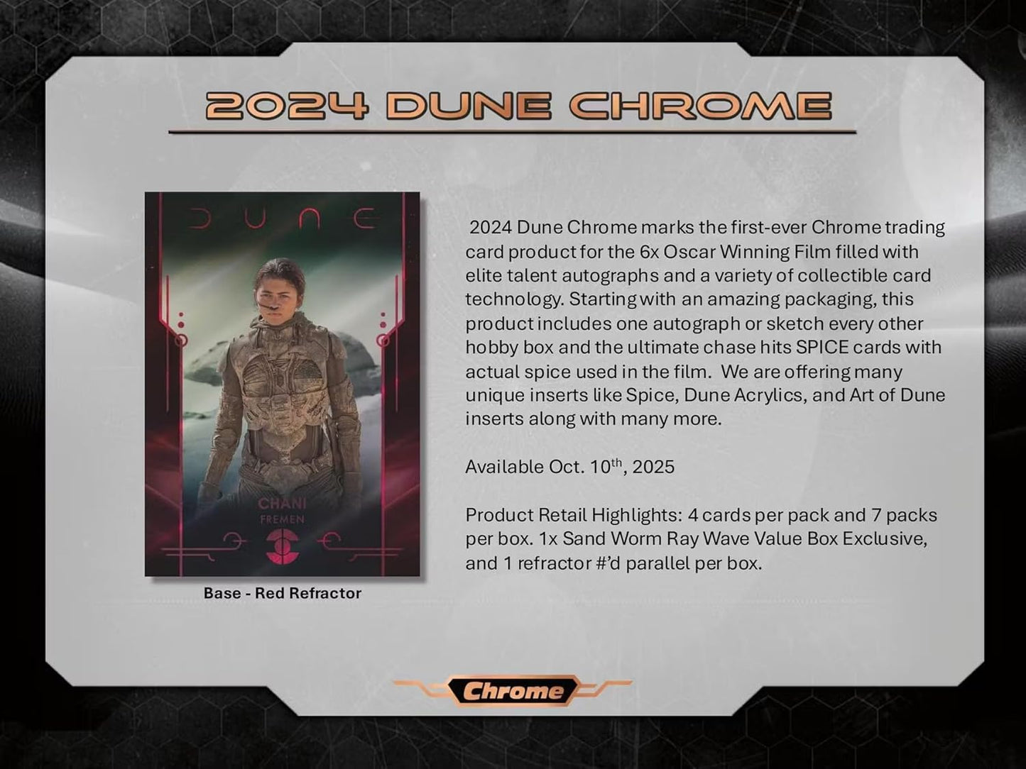 Topps 2024 Dune Chrome 7-Pack Blaster Box - Trading Card Box (1 Sand Worm Ray Wave Parallel Per Box)