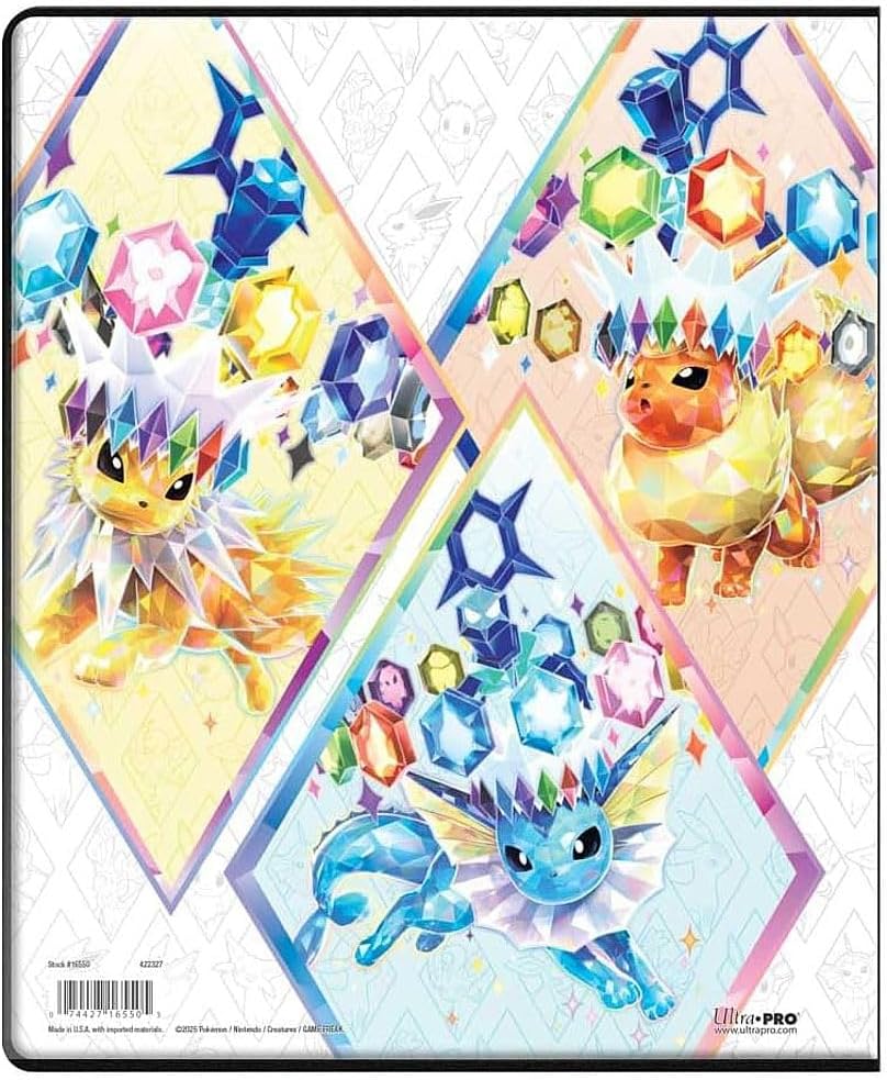 Ultra PRO Scarlet & Violet 9-Pocket Portfolio for Pokémon Cards - Full-Art Cover of Terestallized Eevee, Sylveon, Jolteon, Flareon, Vaporeon Design - Holds 252 Pokemon Cards or Standard Size Cards