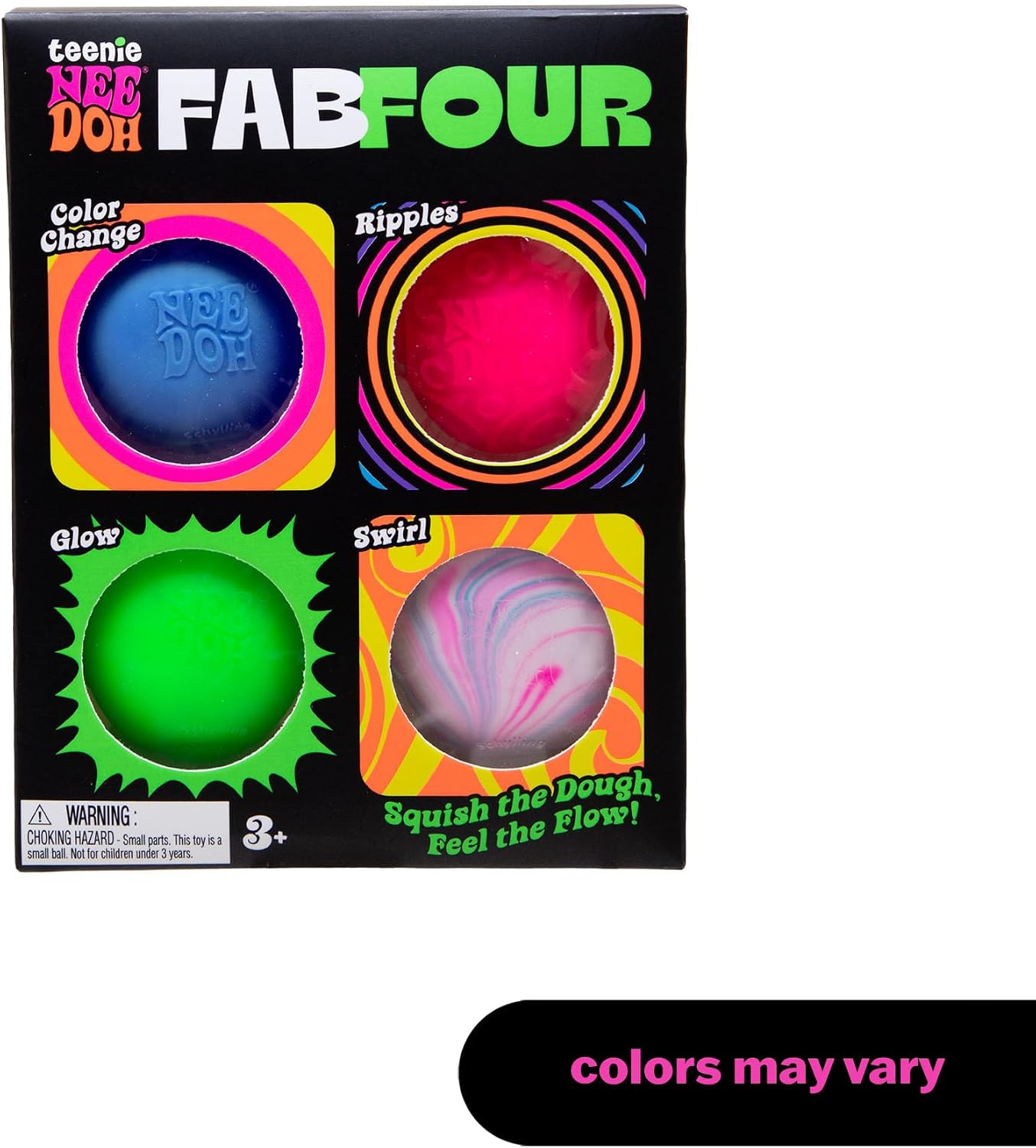 Schylling NeeDoh Teenie Fab Four Needoh 4 Pack - Sensory Squeeze Toy - 1.5" in Diameter - Colors May Vary