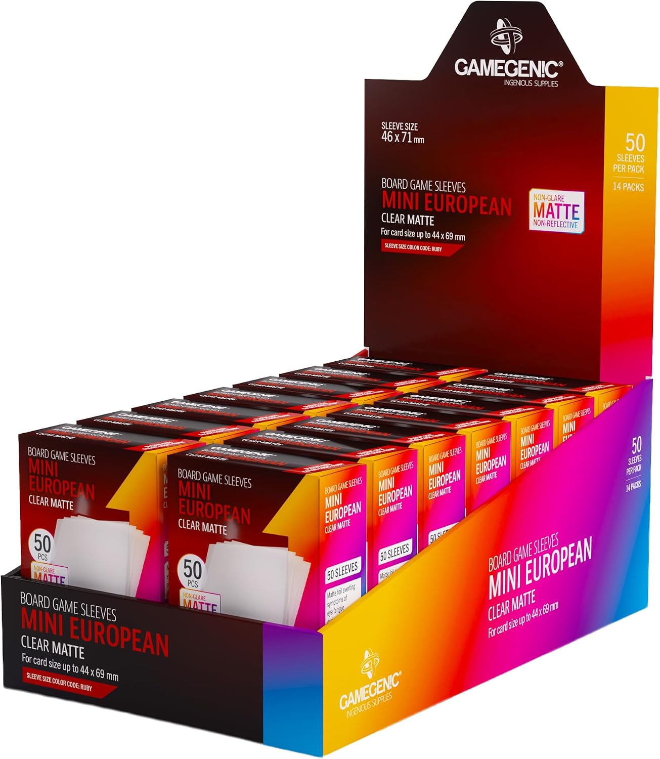 Gamegenic Matte Board Game Sleeves, Pack of 50 Matte Sleeves |46 by 71 mm Card Sleeves Optimized for Use with Mini European Card Games, Premium Card Protection, FFG Ruby Color Code