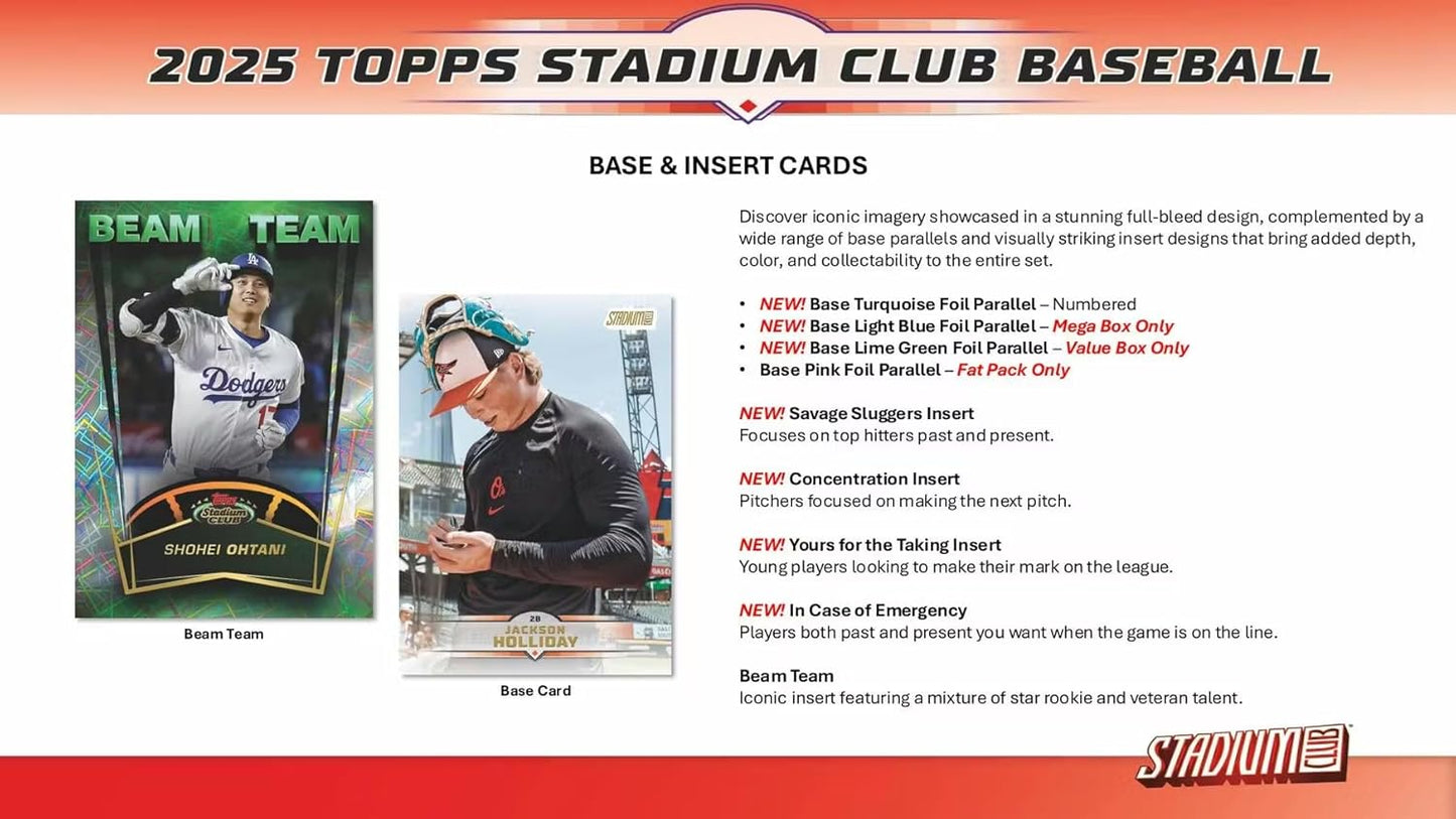 2025 Topps Stadium Club Baseball Mega Trading Card Box (2 Sepia Parallels Per Box)