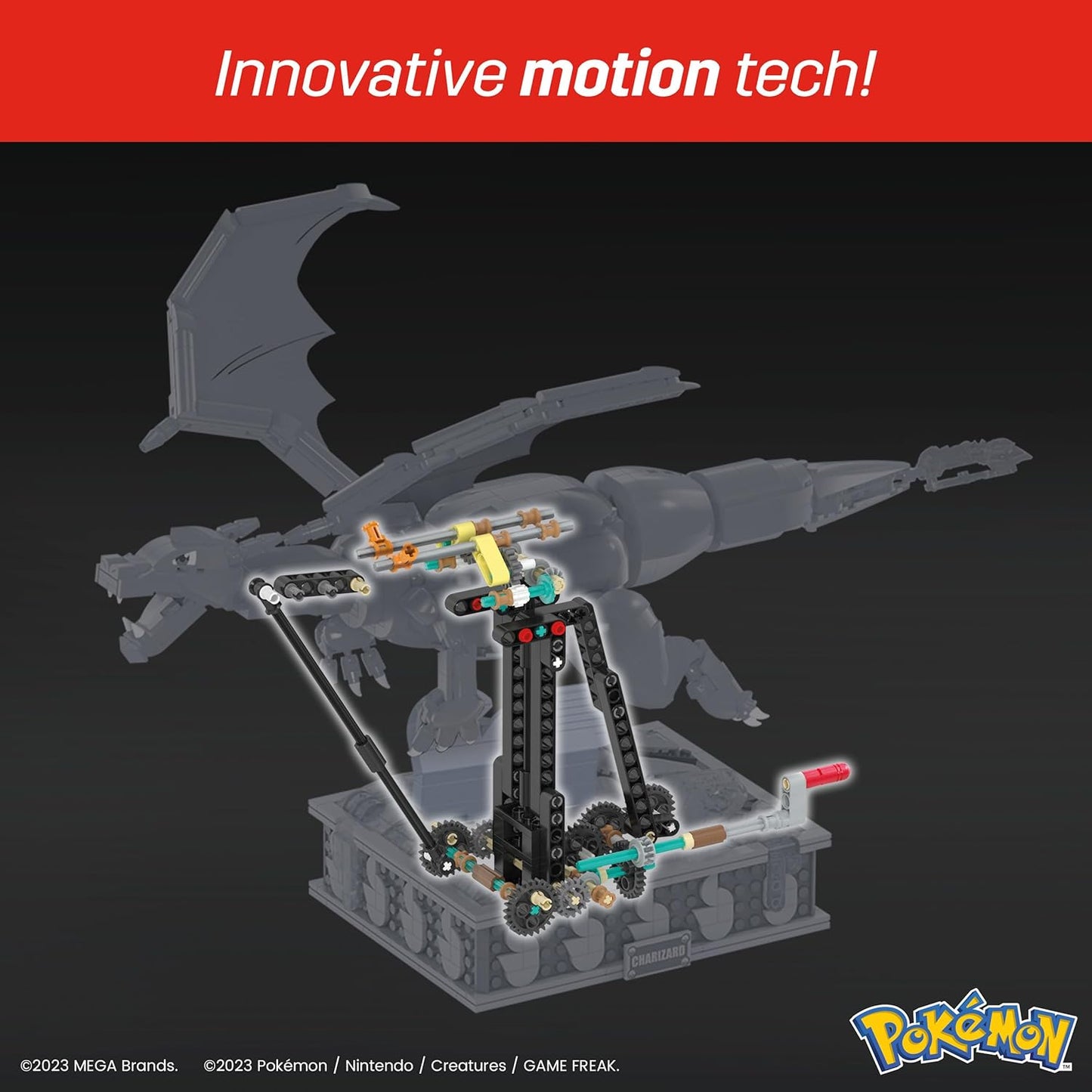 Mega Pokemon Building Toys Set Motion Charizard with 1664 Pieces and Wing Movement, for Adult Collectors