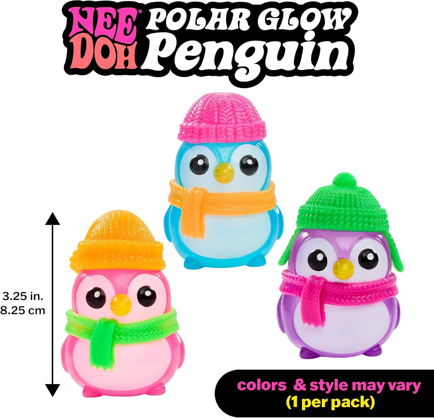 Schylling Needoh Squishmas Polar Glow Penguin - Sensory Squeeze Toy with Super Solid Squish