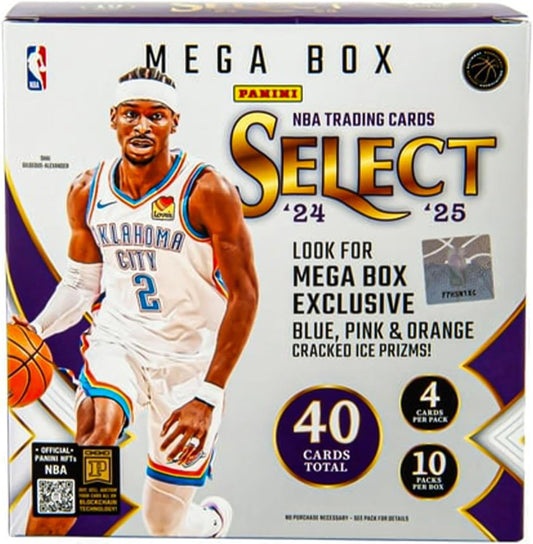 2024–25 Panini Select NBA Basketball Mega Box – Official Trading Cards – Retail Exclusive Blue & Red Prizms, Rookie Cards & Inserts