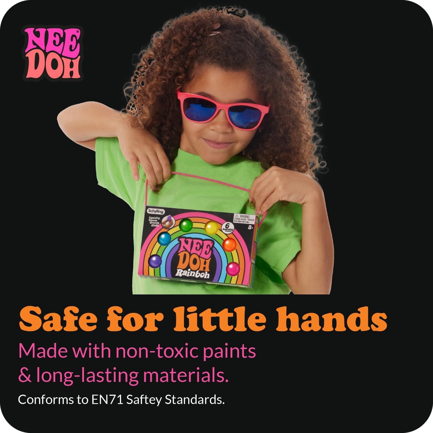 Schylling NeeDoh Rainboh Teenie - Sensory Squeeze Toy - Contains 6 Mini Groovy Globs - 1.5" Wide - Multicolored