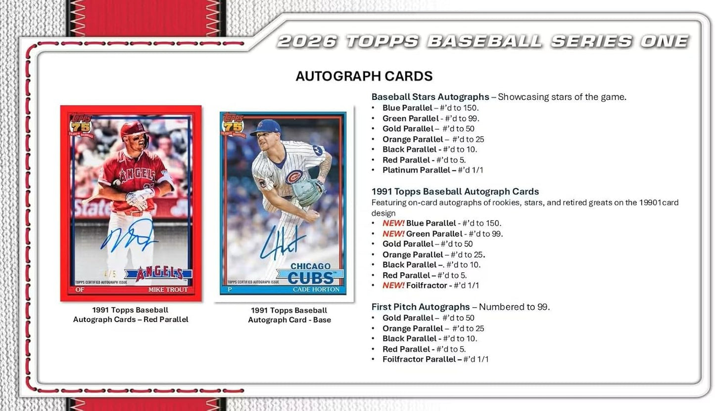 2026 Topps Baseball Series 1 Blaster Box of Packs with Possible Retail Exclusive Holo Foil Parallels and Blaster Exclusive Spring Training Variation Cards