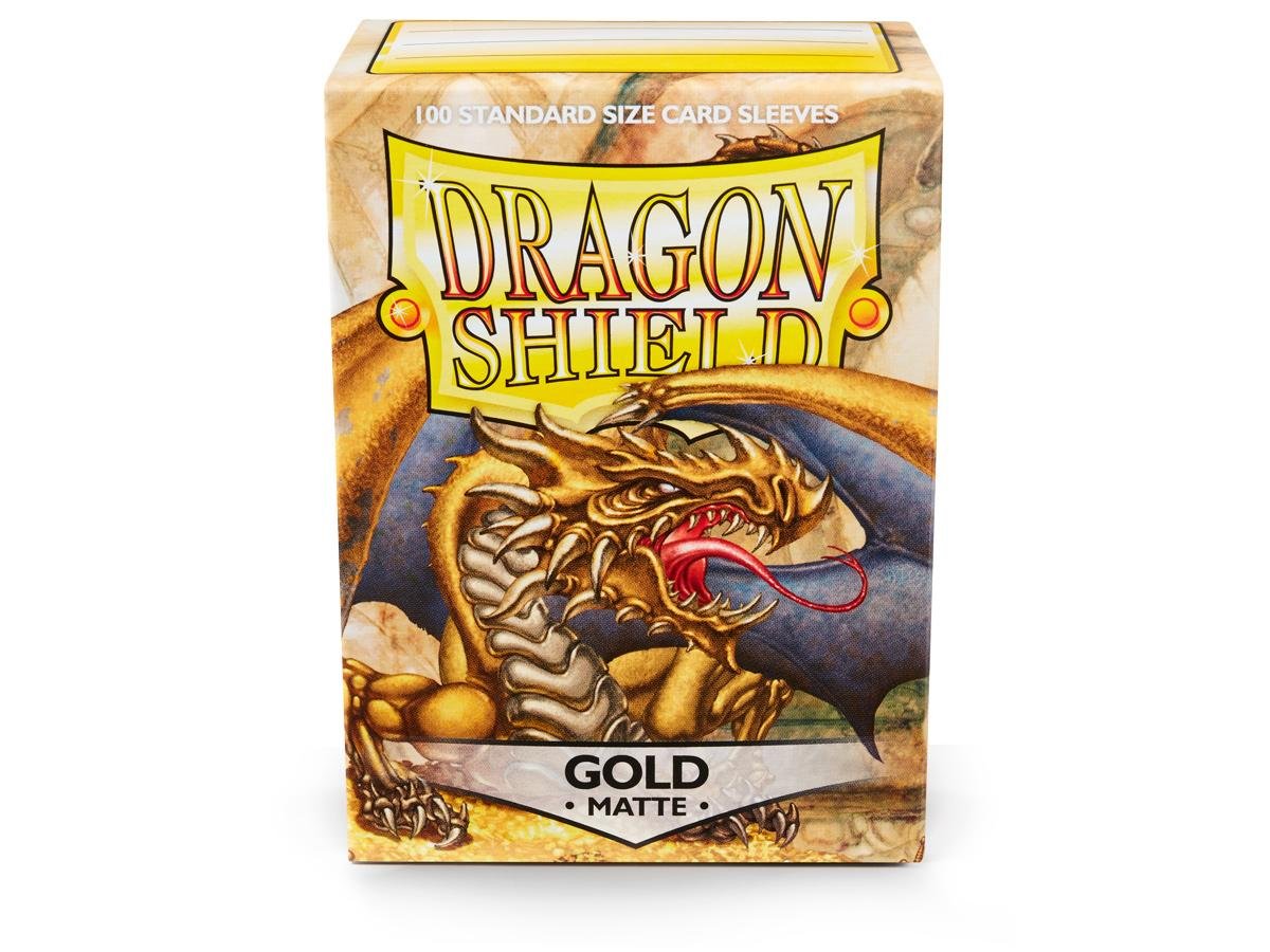 10 Packs Dragon Shield Matte Gold Standard Size 100 ct Card Sleeves Display Case