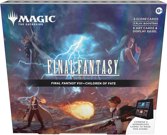 Magic: The Gathering Final Fantasy VIII Scene Box - Children of Fate | 6 Foil Borderless Scene Cards, 6 Art Cards, 3 Play Boosters + 1 Display Easel