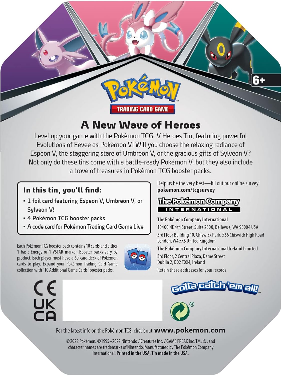 Pokémon TCG: V Heroes Tin Sylveon (1 Foil Card & 4 Booster Packs)