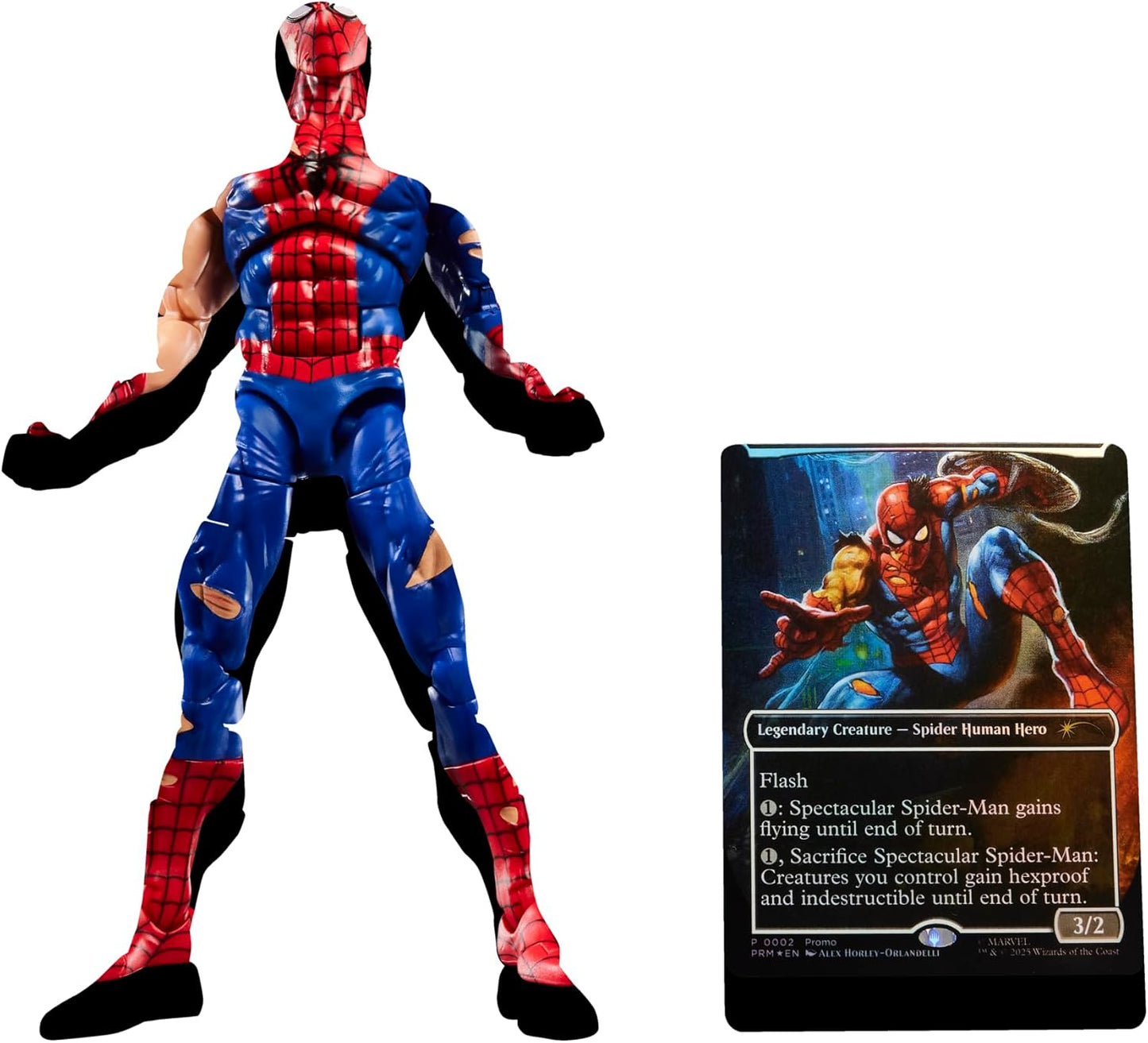 Marvel Legends Series Marvel's Spider-Man x Magic: The Gathering Battle-Damaged Spider-Man - 6-Inch Action Figure Toy & Exclusive Foil Collectible Card Game Trading Card