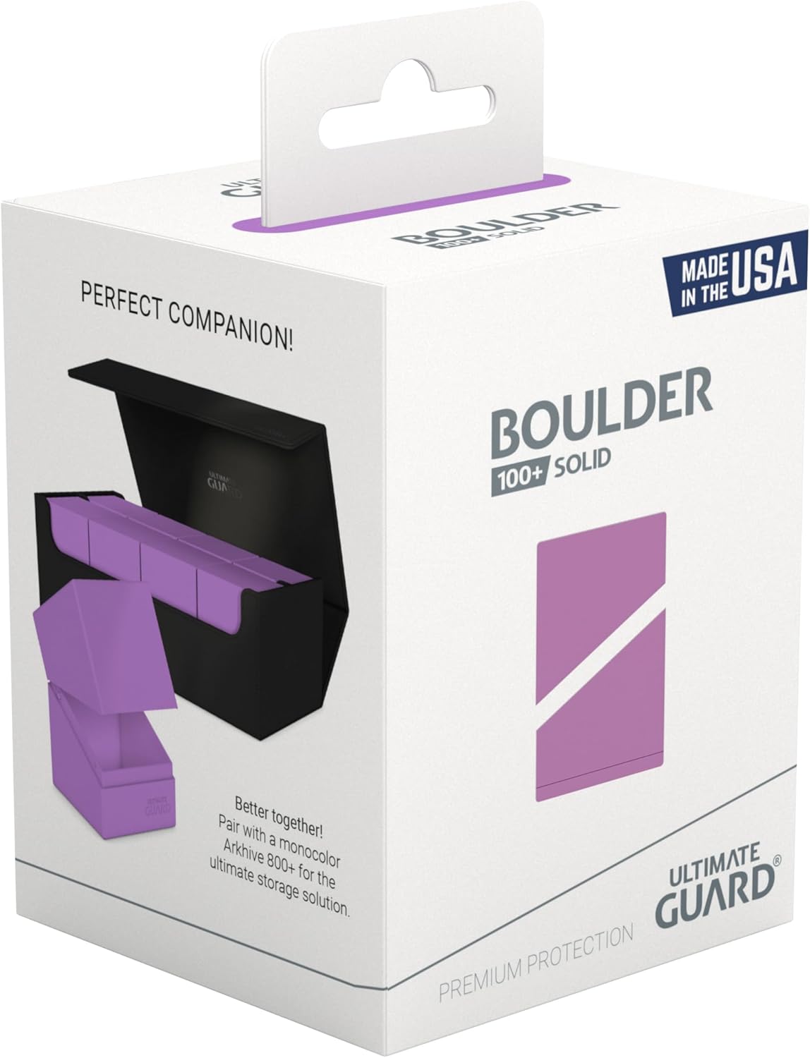 Ultimate Guard Boulder Solid 100+, Deck Case for 100 Double-Sleeved TCG Cards, Lavender, Secure & Durable Storage for Trading Card Games, No Transparency