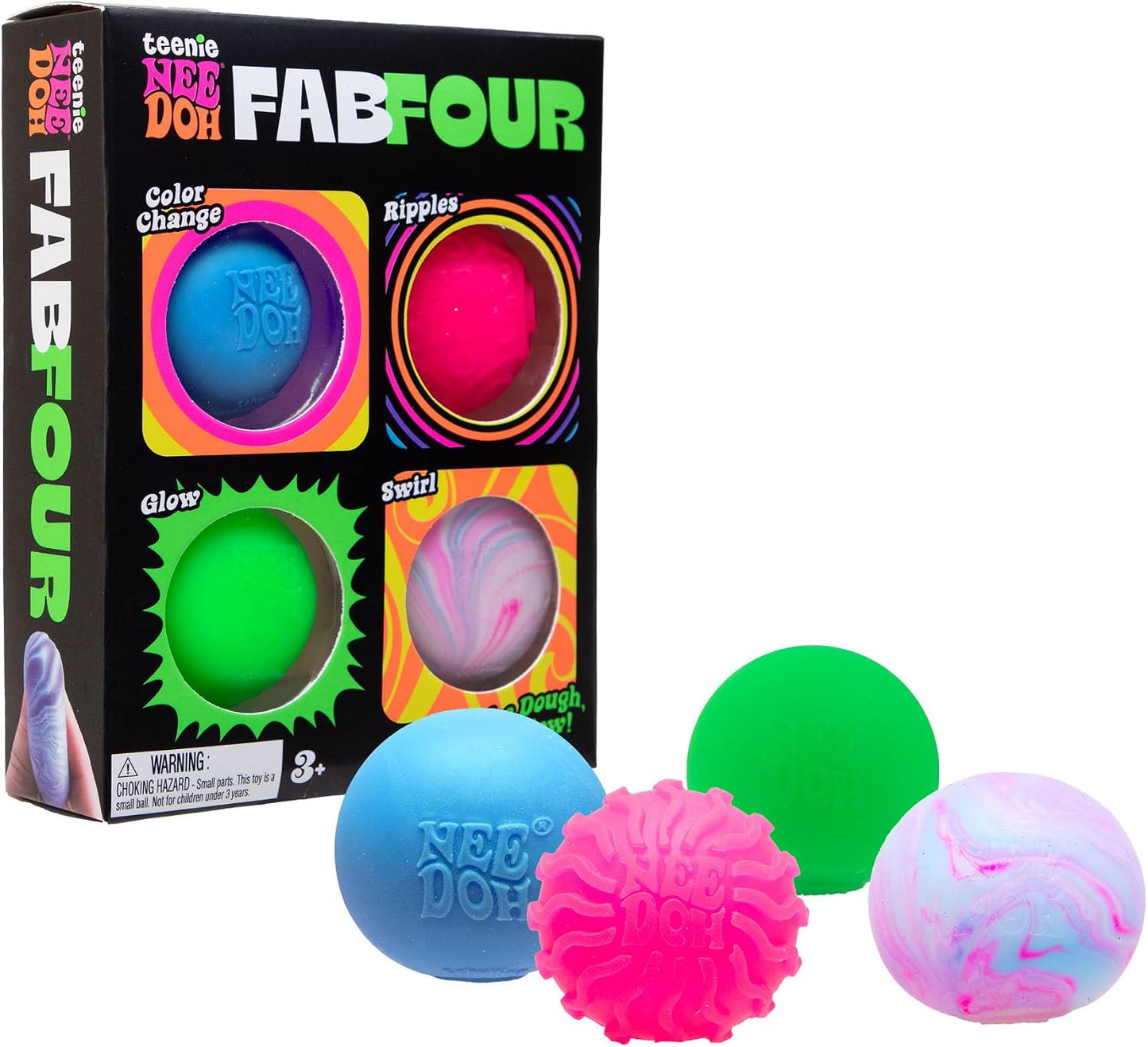 Schylling NeeDoh Teenie Fab Four Needoh 4 Pack - Sensory Squeeze Toy - 1.5" in Diameter - Colors May Vary