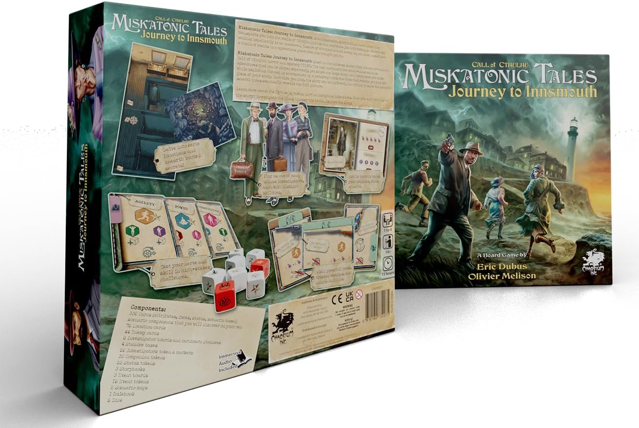 Miskatonic Tales: Journey to Innsmouth by Chaosium Inc. | Ages 14+ | 1-4 Players | 90-180 Minute Playing Time | Storytelling Board Game