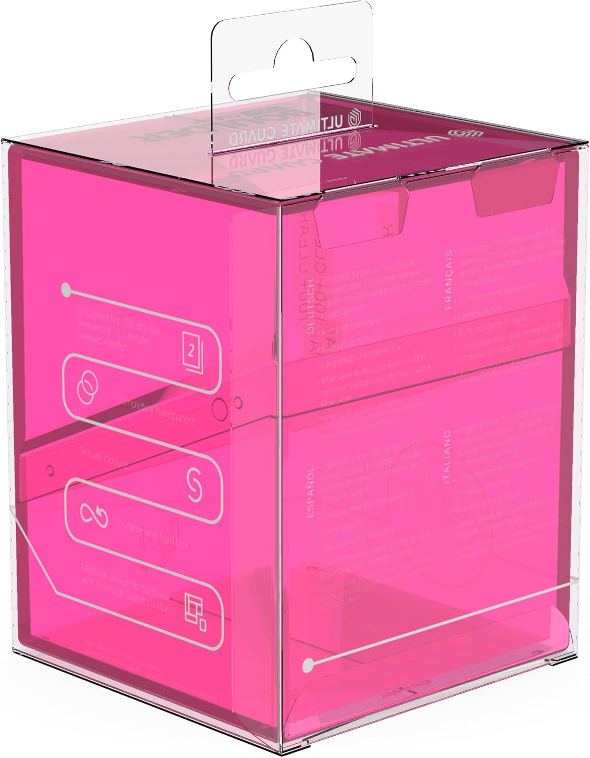 Ultimate Guard Boulder 100+ Clear, Deck Case for 100 Double-Sleeved TCG Cards, Rhodonite, Secure & Durable Storage for Trading Card Games, Transparent