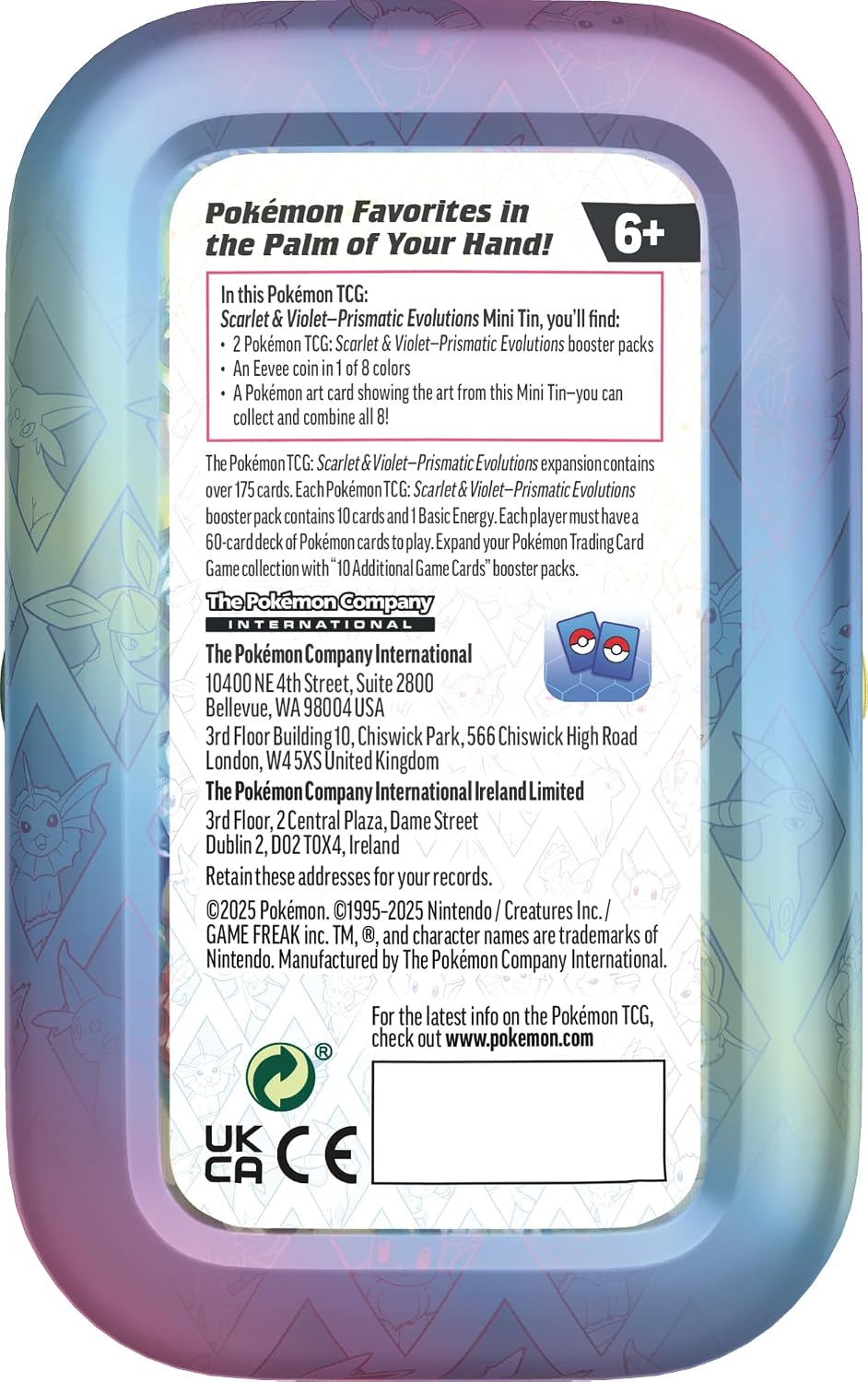 Pokemon TCG: Scarlet & Violet —Prismatic Evolutions Mini Tin - Espeon (2 Booster Packs & 1 Coin)