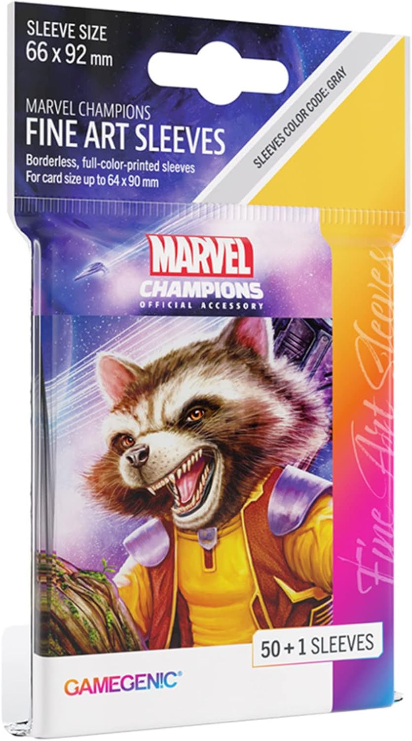 Gamegenic Marvel Champions The Card Game Official Rocket Racoon Fine Art Sleeves Pack of 50 Art Sleeves and 1 Clear Sleeve Card Game Holder for TCG and LCG Games Made by Fantasy Flight Games