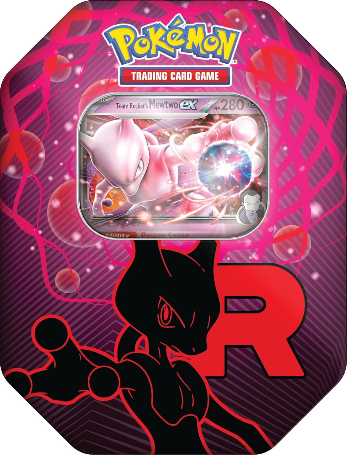Pokemon TCG: Team Rocket Tin – Mewtwo ex (1 Foil Promo Card & 4 Booster Packs)
