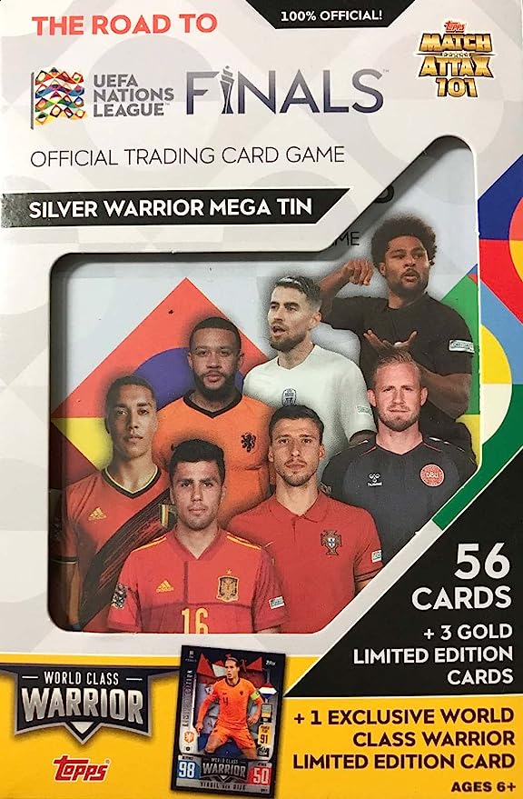 2022 Topps Match Attax Soccer Road to Nations League Finals SILVER WARRIOR Collectible Mega Tin with an EXCLUSIVE World Class Warrior Limited Edition Gold Card