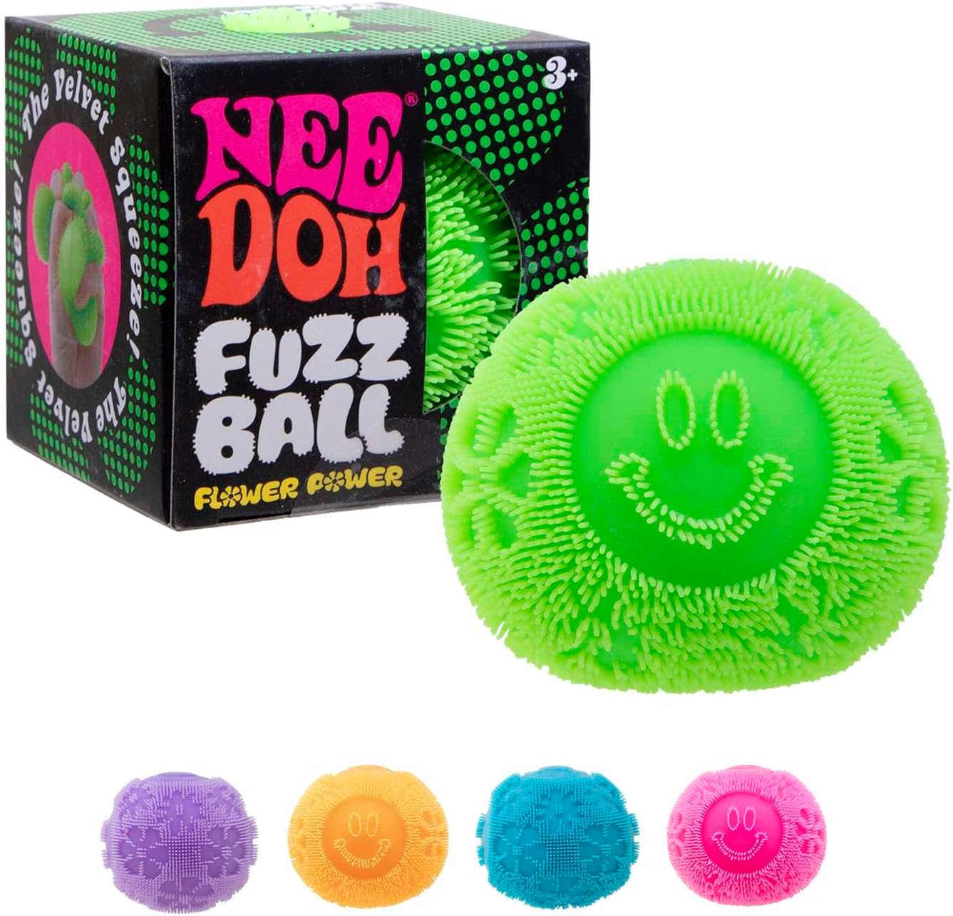 Schylling NeeDoh Fuzz Ball Flower Power - Sensory Toy with a Velvet Texture and Soft Cloud Squish - Pattern You Can See and Feel - Ages 3 and Up - Color May Vary