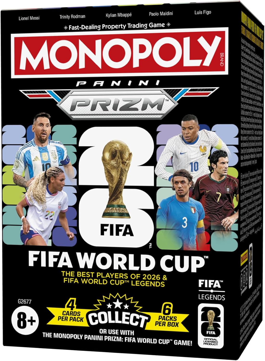2026 Monopoly Panini Prizm: FIFA World Cup Trading Cards Booster Box | Current Stars and FIFA World Cup Legends | Gifts for Soccer Fans