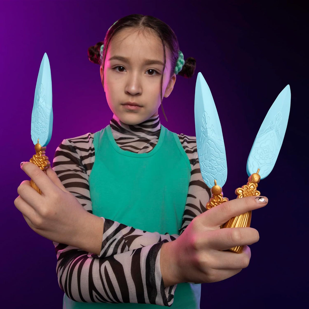 KPop Demon Hunters Nerf Zoey's Ghost Blades, 3 Nerf Foam Knife Toys Inspired by the Netflix Animation Film, Toys and Gifts for Children from 6 Years Old