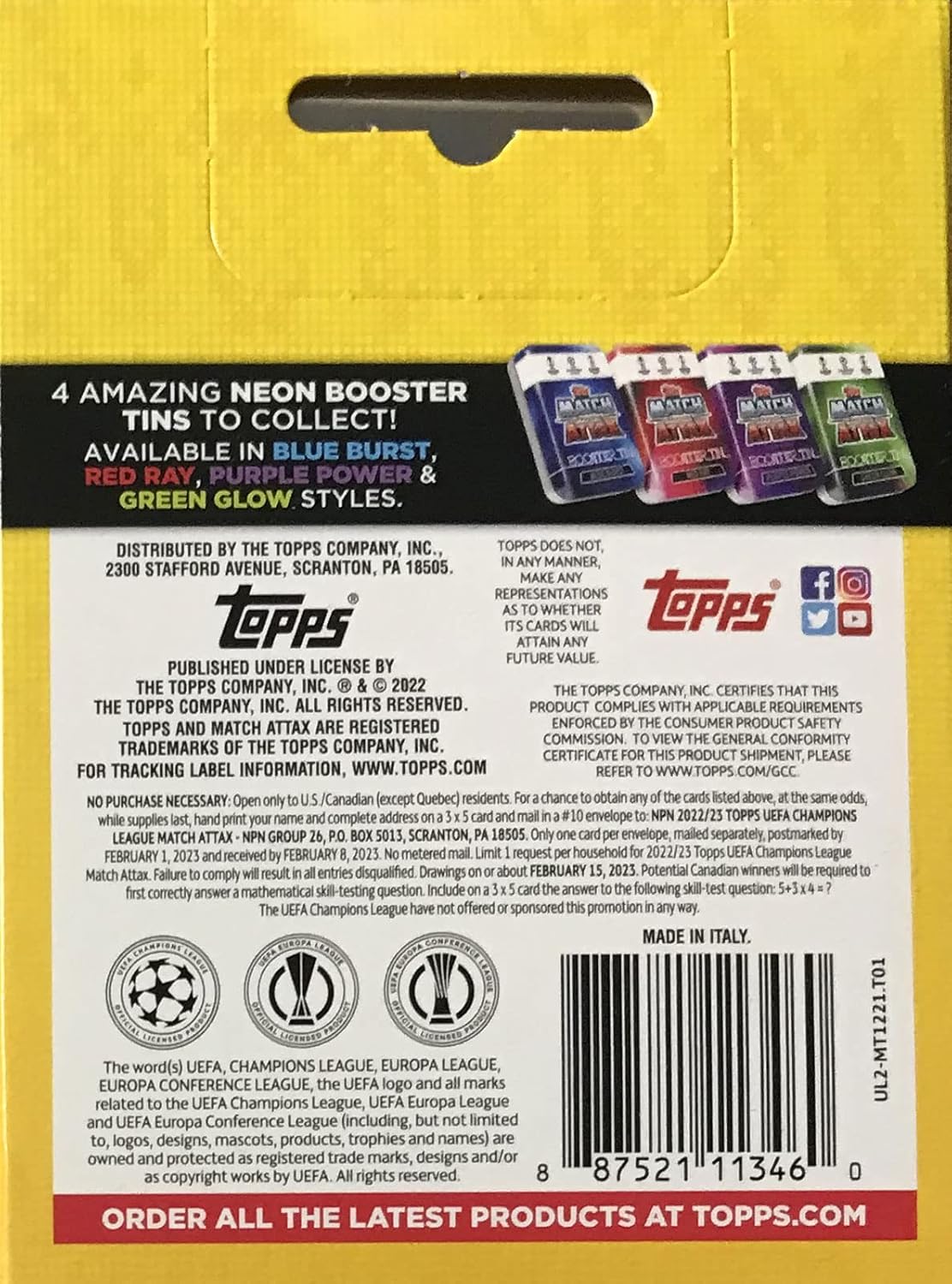 2022 2023 Topps UEFA Champions League Match Attax Soccer Trading Card Game Sealed Mini Collector's Tin with a Bonus Gold Cards and Exclusive Neon Insert (Blue Burst Version)