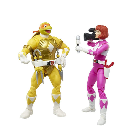 Hasbro Power Rangers x TMNT Lightning Mike and April as Yellow and Pink Rangers Action Figure 2-Pack