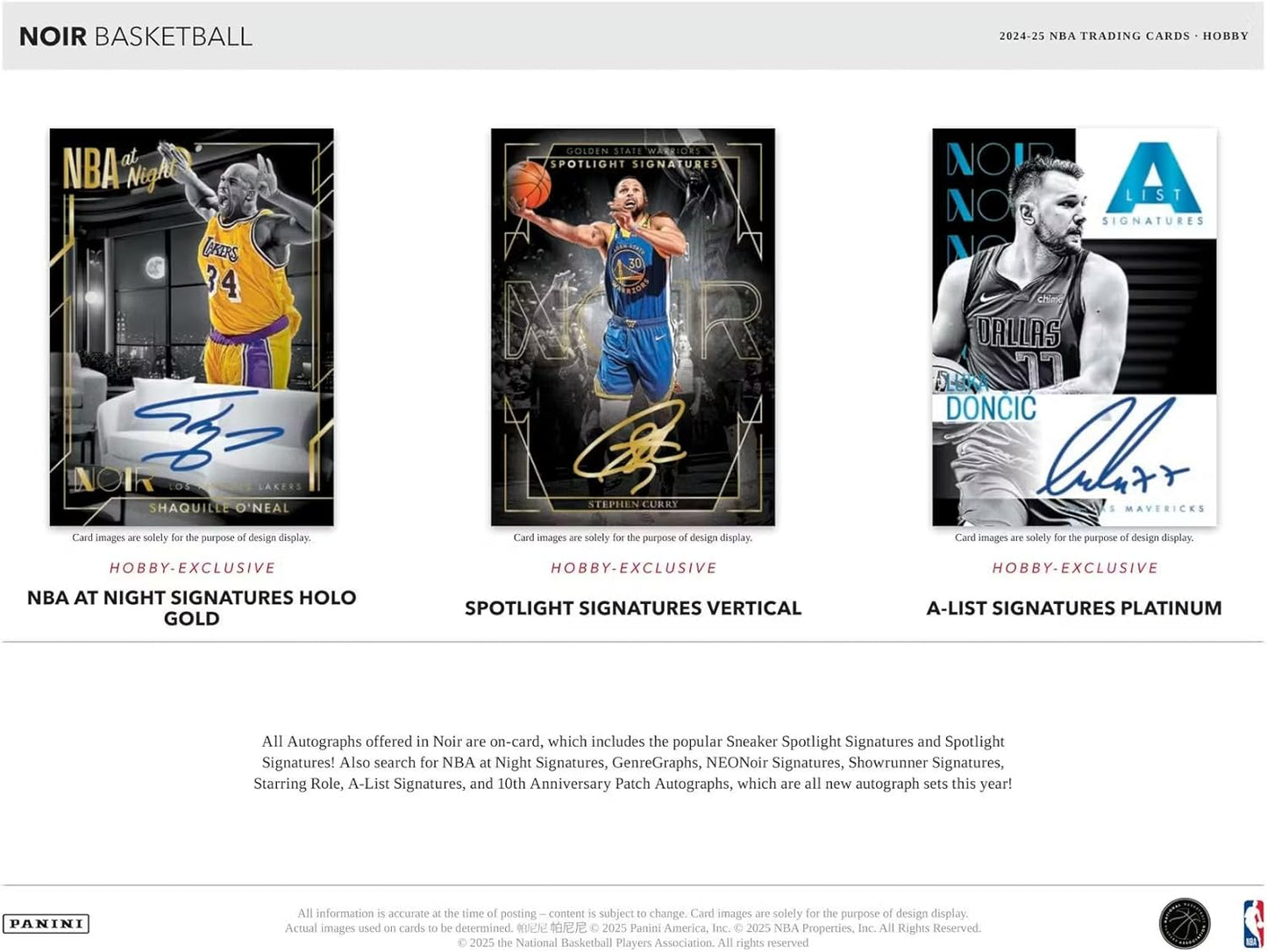 Panini 2024-25 Noir Basketball Hobby Trading Card Box (Four Autographs + 3 Memorabilia Cards Per Hobby Box)