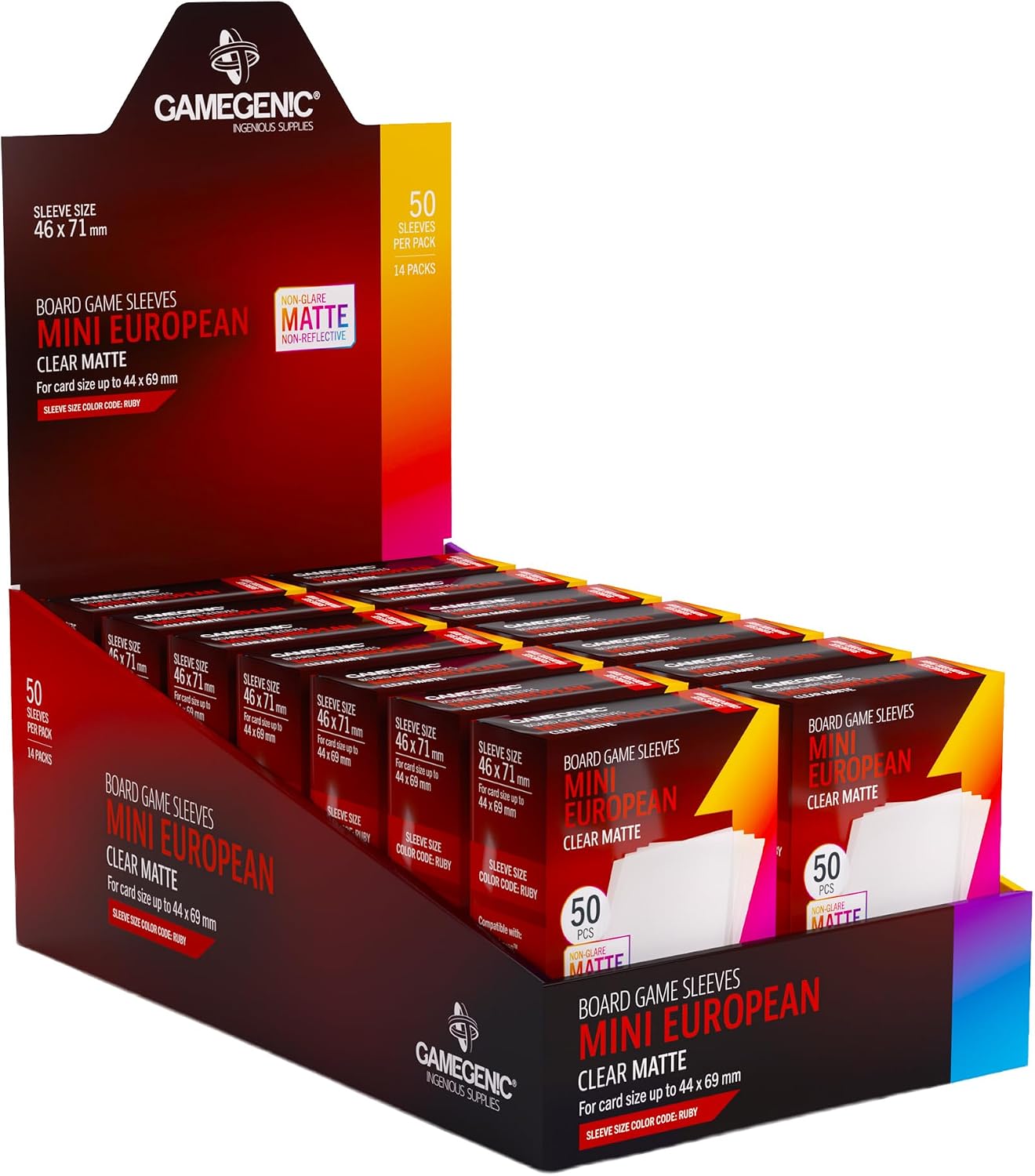 Gamegenic Matte Board Game Sleeves, Pack of 50 Matte Sleeves |46 by 71 mm Card Sleeves Optimized for Use with Mini European Card Games, Premium Card Protection, FFG Ruby Color Code