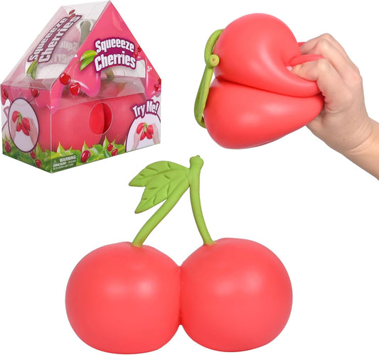 Toymendous Squishy Cherries, Jumbo Sweet Fruit Stress Toy, Twin Cherry Fidget Fun, 5.5 Inch Squishy Fruit, Fidget Sensory Food, Jumbo Strss Relief Toy or Kids & Adults, Easter Basket Stuffer