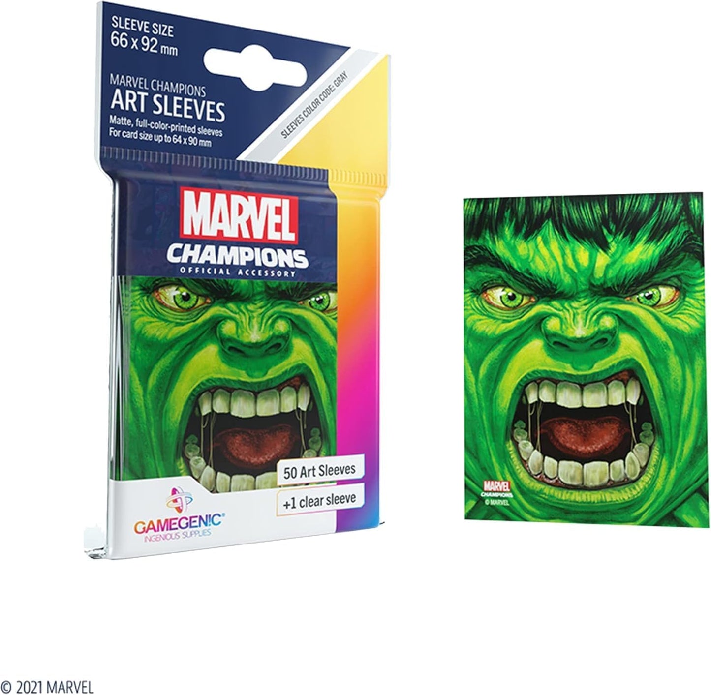 GameGenic Marvel Champions The Card Game Official Hulk Sleeves | Pack of 50 Art Sleeves and 1 Clear Sleeve | Card Game Holder | Use with TCG and LCG Games | Made by Fantasy Flight Games
