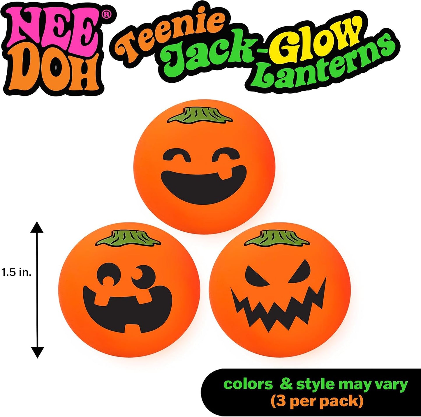 Schylling Needohween Teenie Jack Glow Lantern - Glow in The Dark Pumpkin Faces 3 Pack