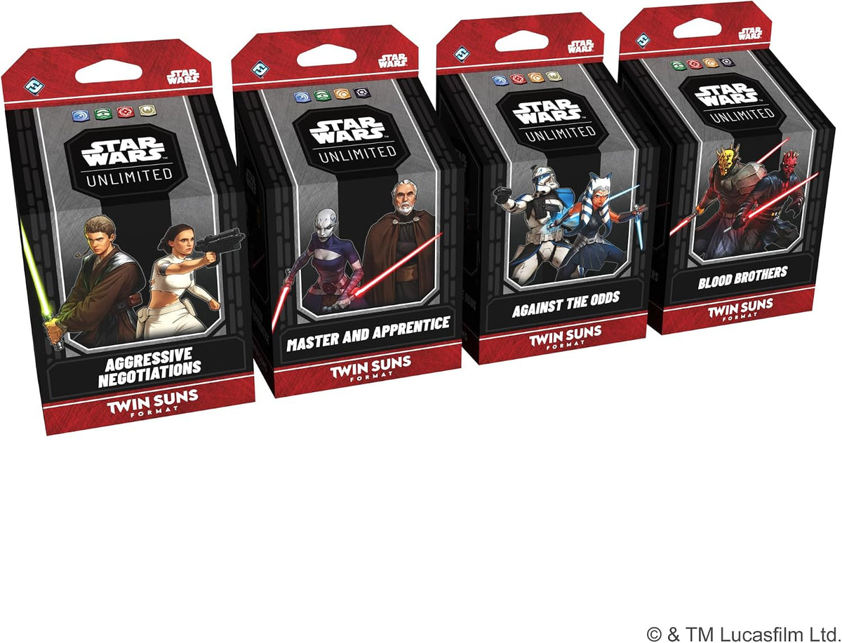 Star Wars: Unlimited TCG Twin Suns Deck Display - 4 Prebuilt 80-Card Multiplayer Decks, Clone Wars Leaders, Legendary Cards & Exclusive Content, Ages 12+, 2+ Players, 20 Min Playtime