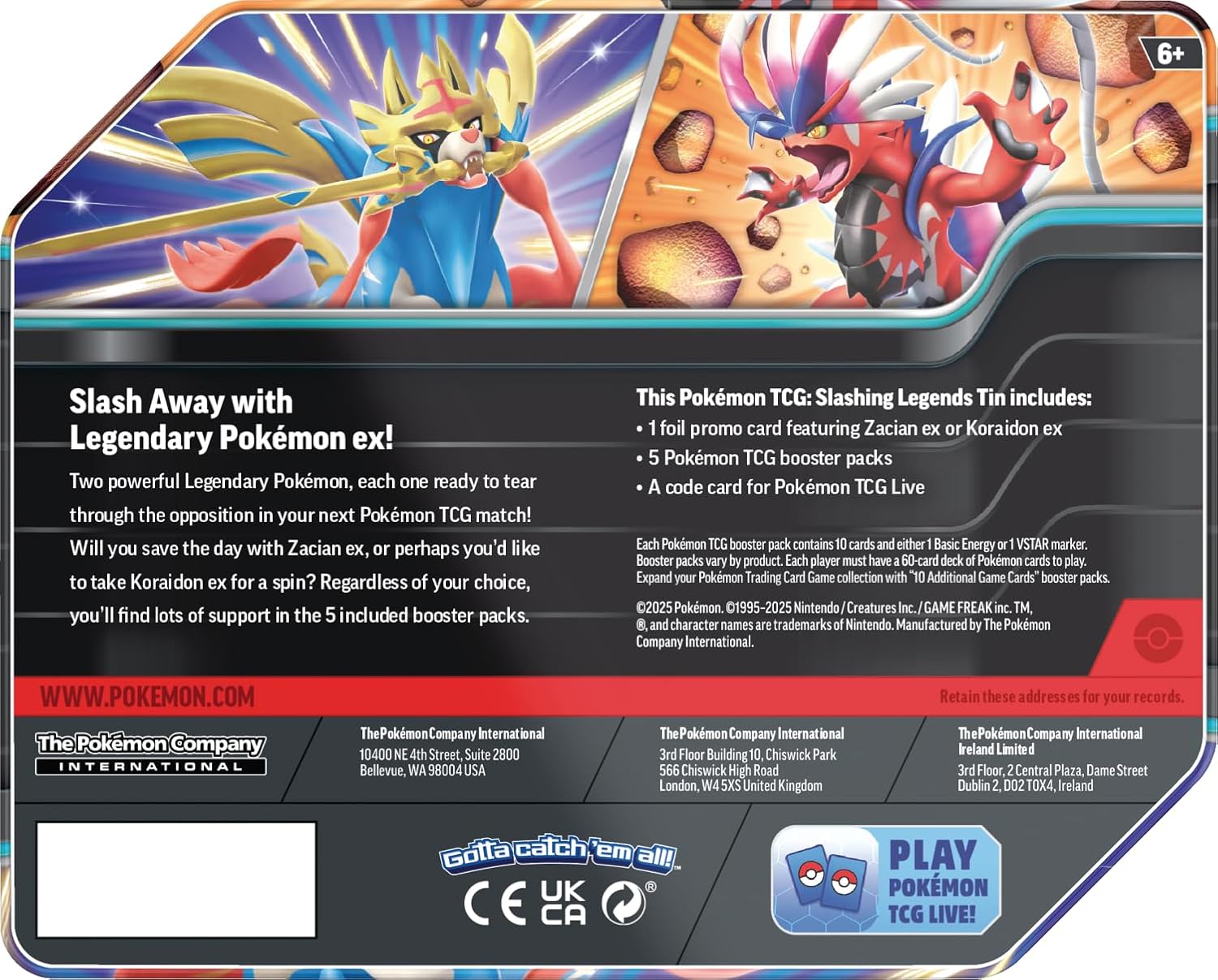 Pokemon TCG: Slashing Legends Tin - Zacian ex - 5 Packs, Promo Card Pokemon TCG: Slashing Legends Tin - Zacian ex - 5 Packs, Promo Card