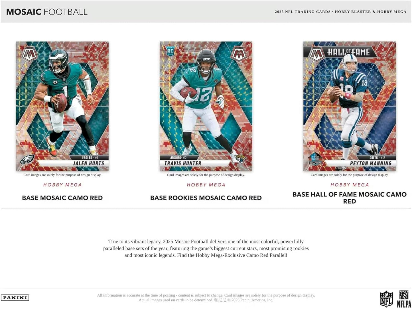 2025 Panini Mosaic Football Hobby Mega Trading Card Box (10 Exclusive Camo Red Mosaics Per Box)