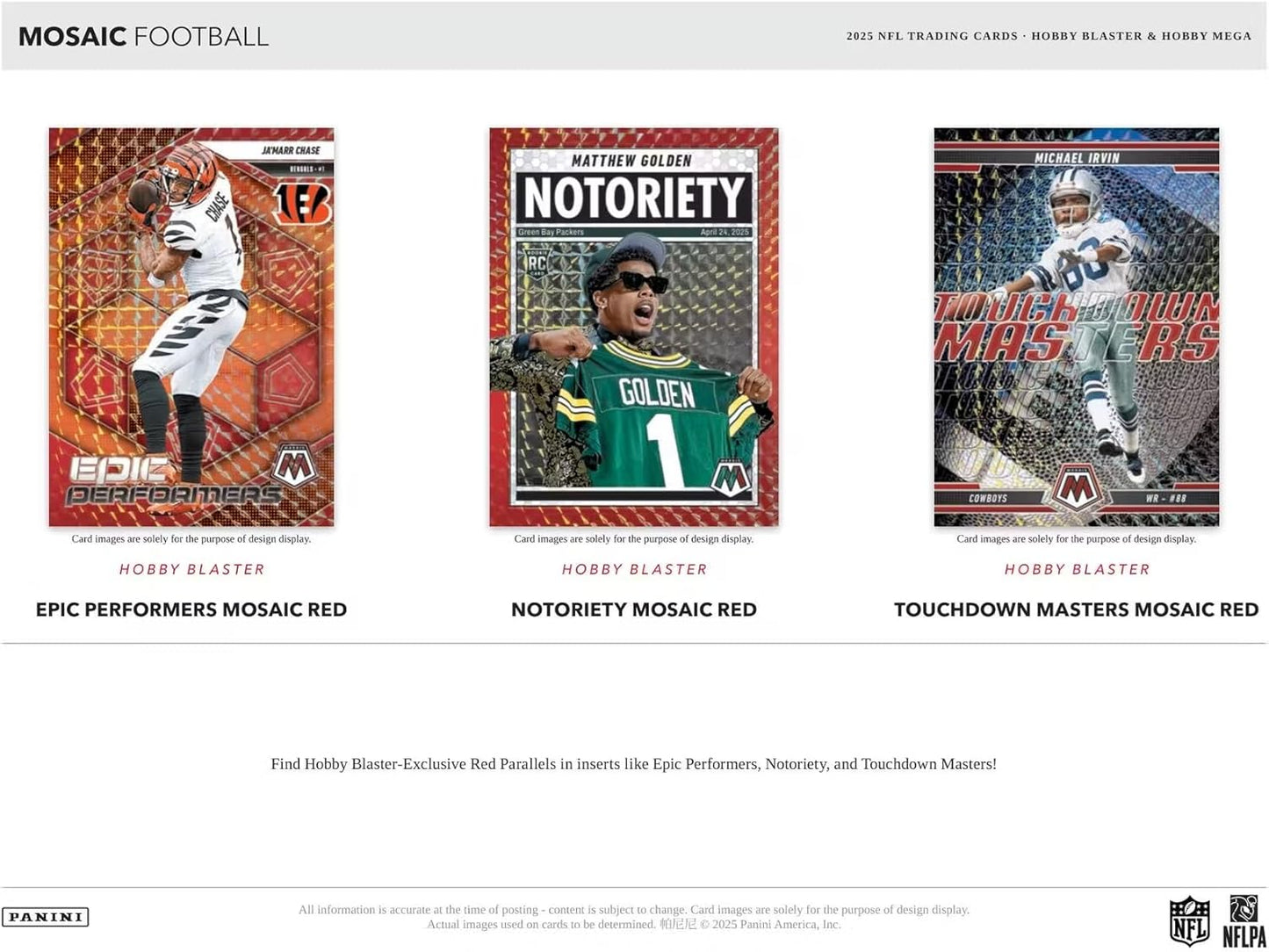 Panini 2025 Mosaic Football 6-Pack Hobby Blaster Box (1 Green Mosaic Per Blaster Box)