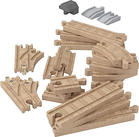 Thomas & Friends Wooden Railway Track Set Expansion Clackety Track Pack, 22 Wood Pieces For Preschool Kids Ages 3+ Years