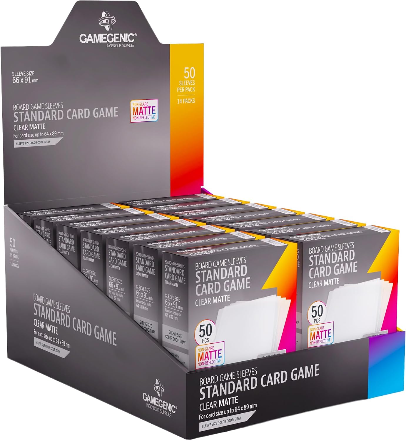Matte Board Game Sleeves, Pack of 50 Matte Sleeves, 66 by 91 mm Card Sleeves Optimized for Use with Standard Card Games, Premium Card Protection, FFG Gray Color Code