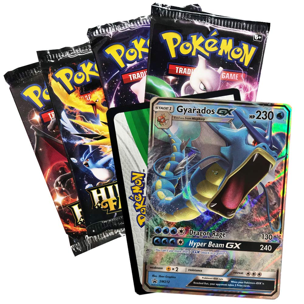 Pokemon SM11.5 Hidden Fates Gx Tin- Gyardos + 1 of 3 Foil Pokemon-GX Cards + 4 Booster Pack, Multicolor