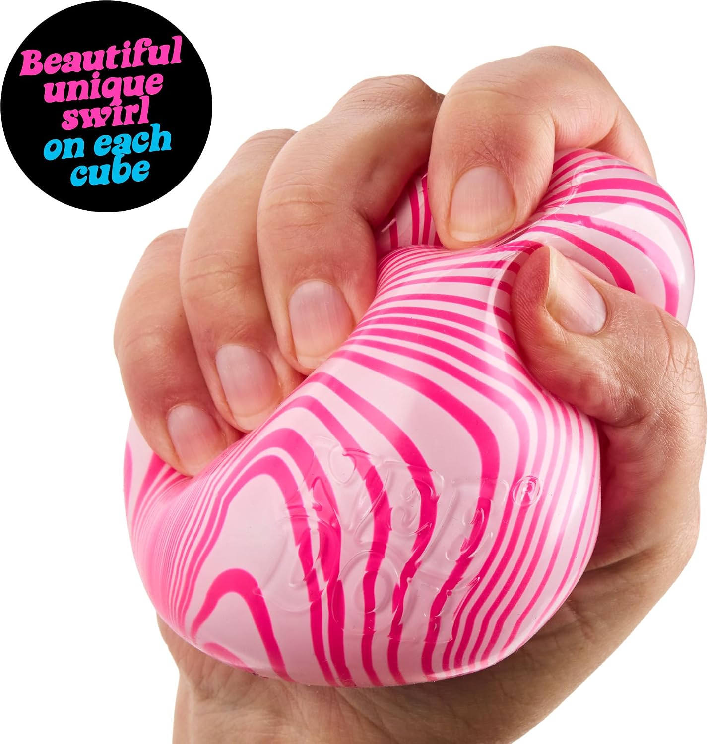 Schylling Candy Swirl Nice Cube - Sensory Squeeze Toy with Super Solid Squish - 2.25" Cube - Pink and White