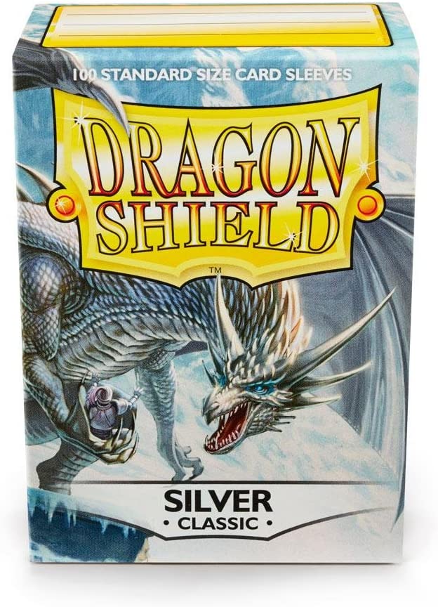 Dragon Shield 100ct Standard Card Sleeves Display Case (10 Packs) - Classic Silver