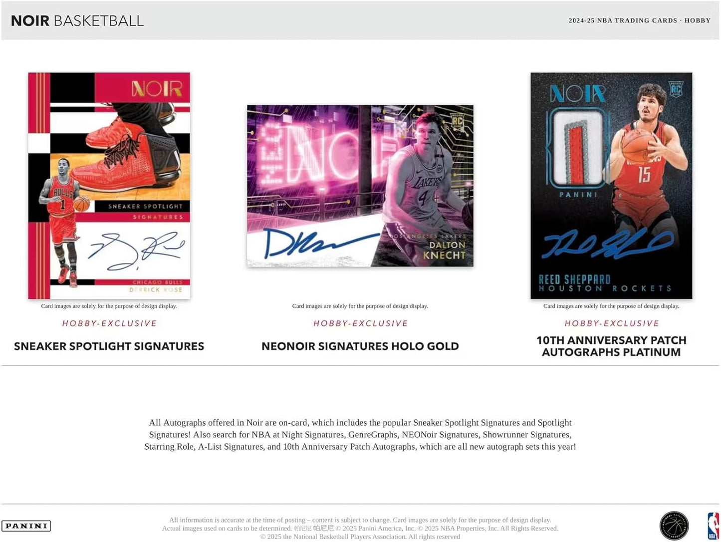 Panini 2024-25 Noir Basketball Hobby Trading Card Box (Four Autographs + 3 Memorabilia Cards Per Hobby Box)