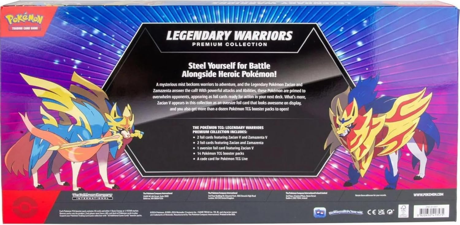 Pokemon TCG: Legendary Warriors Premium Collection Box, Zacian Zamazem Collectors Emporium NY Pokemon TCG: Legendary Warriors Premium Collection Box, Zacian Zamazem Collectors Emporium NY
