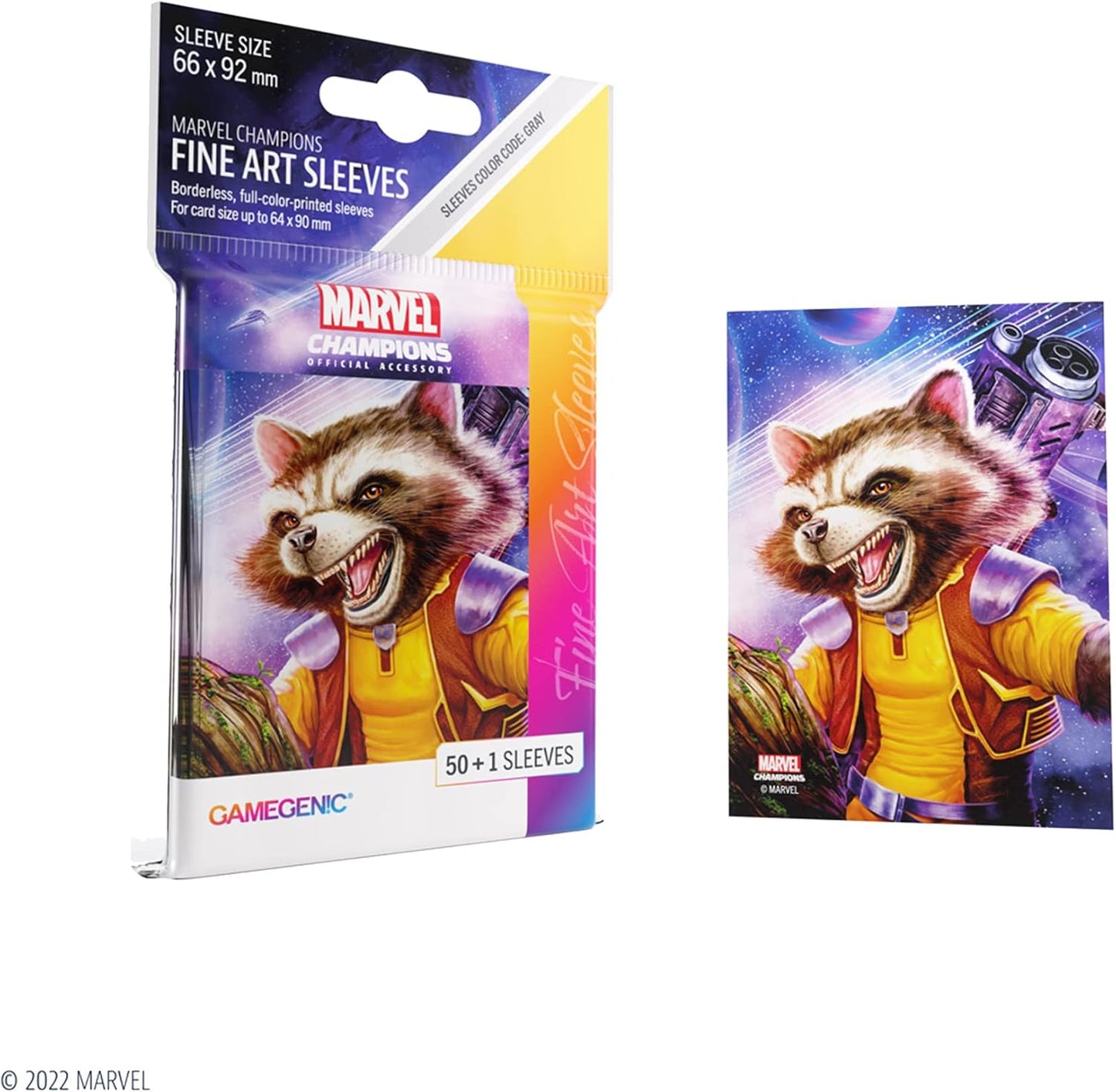 Gamegenic Marvel Champions The Card Game Official Rocket Racoon Fine Art Sleeves Pack of 50 Art Sleeves and 1 Clear Sleeve Card Game Holder for TCG and LCG Games Made by Fantasy Flight Games