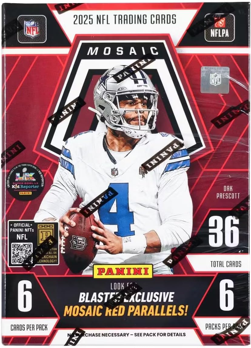 Panini 2025 Mosaic Football 6-Pack Hobby Blaster Box (1 Green Mosaic Per Blaster Box)