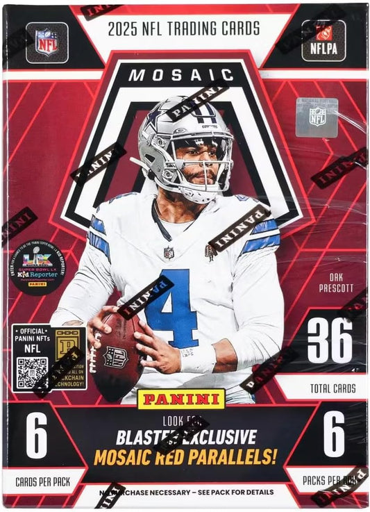 Panini 2025 Mosaic Football 6-Pack Hobby Blaster Box (1 Green Mosaic Per Blaster Box)