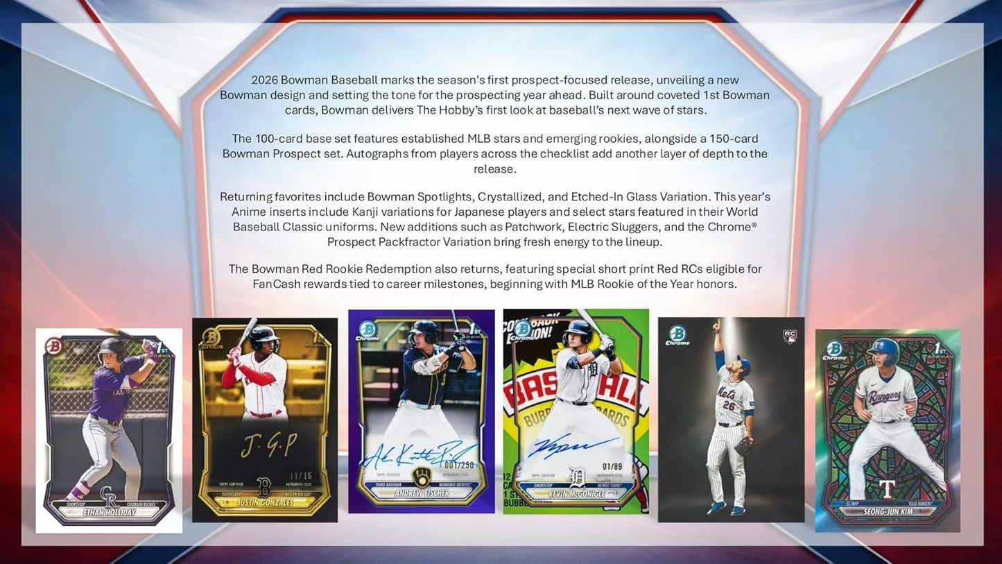 2026 Bowman Baseball Blaster Trading Card Box (Look for Retail Exclusive Green Parallels)