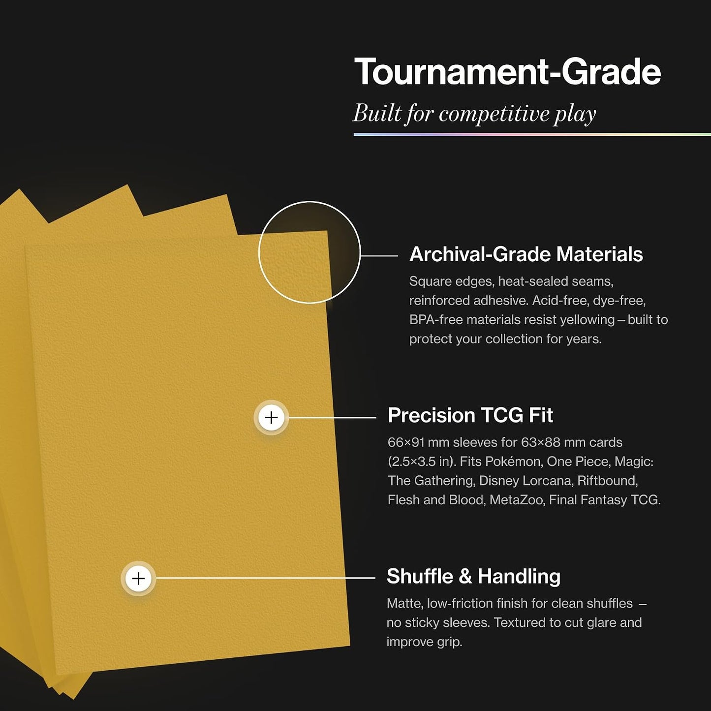 Curator Tournament TCG Matte Sleeves - Standard Size (66x91mm) w/Black Backs - Non-PVC - “Honey” (Yellow) Palette Series
