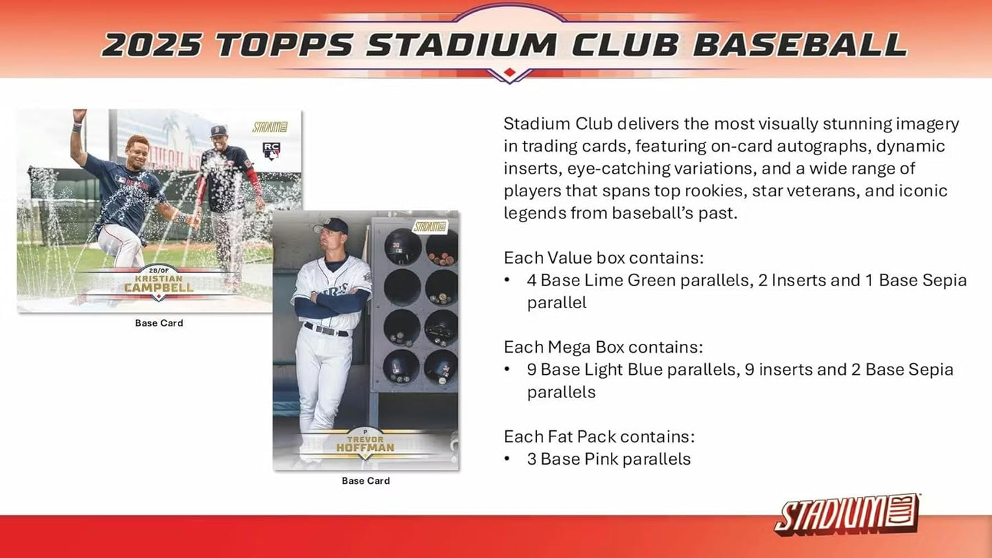 2025 Topps Stadium Club Baseball Mega Trading Card Box (2 Sepia Parallels Per Box)