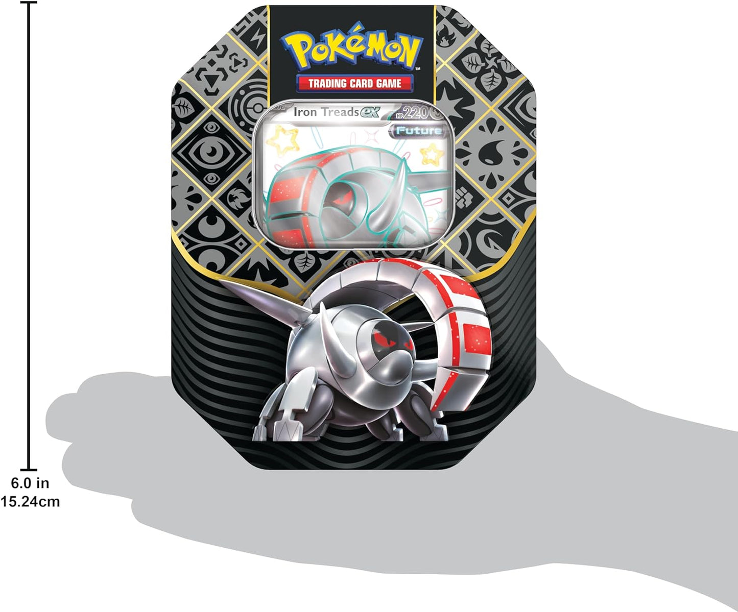 Pokemon TCG Scarlet & Violet Paldean Fates ex Tin - Iron Treads ex - 4 Packs